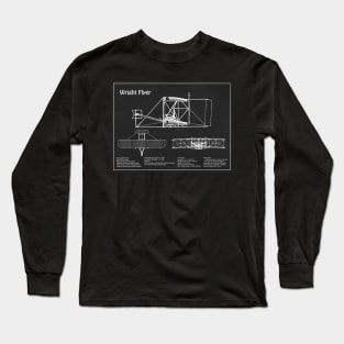 Wright Flyer - Airplane Blueprint - PD Long Sleeve T-Shirt